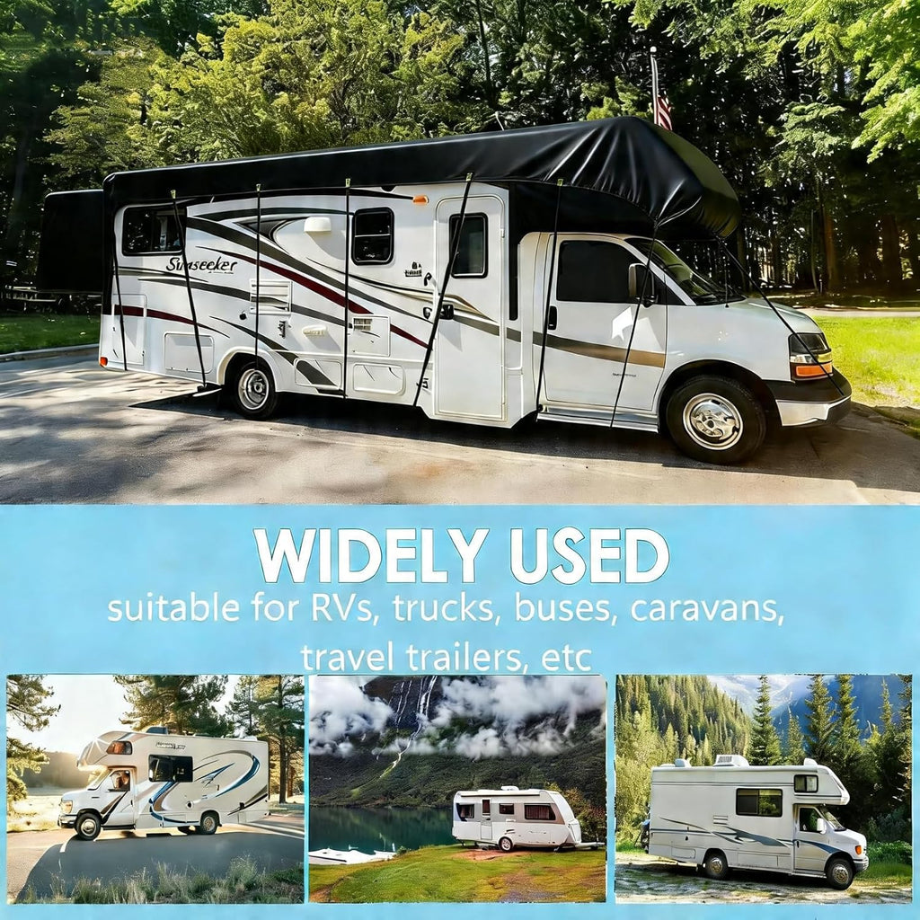 600D Heavy-Duty Wide Width RV Roof Cover — Featuring Reflective Strips,Camper roof Cover, Waterproof UV Resistant, Travel Trailers, Class C/B/A Motorhomes, Popup & Truck Campers,RVs, Black 8.5m*3.3m