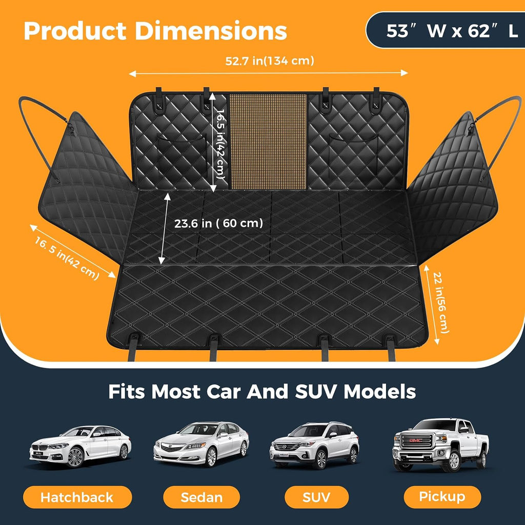 dog car seat cover for back seat, hard showing dimensions