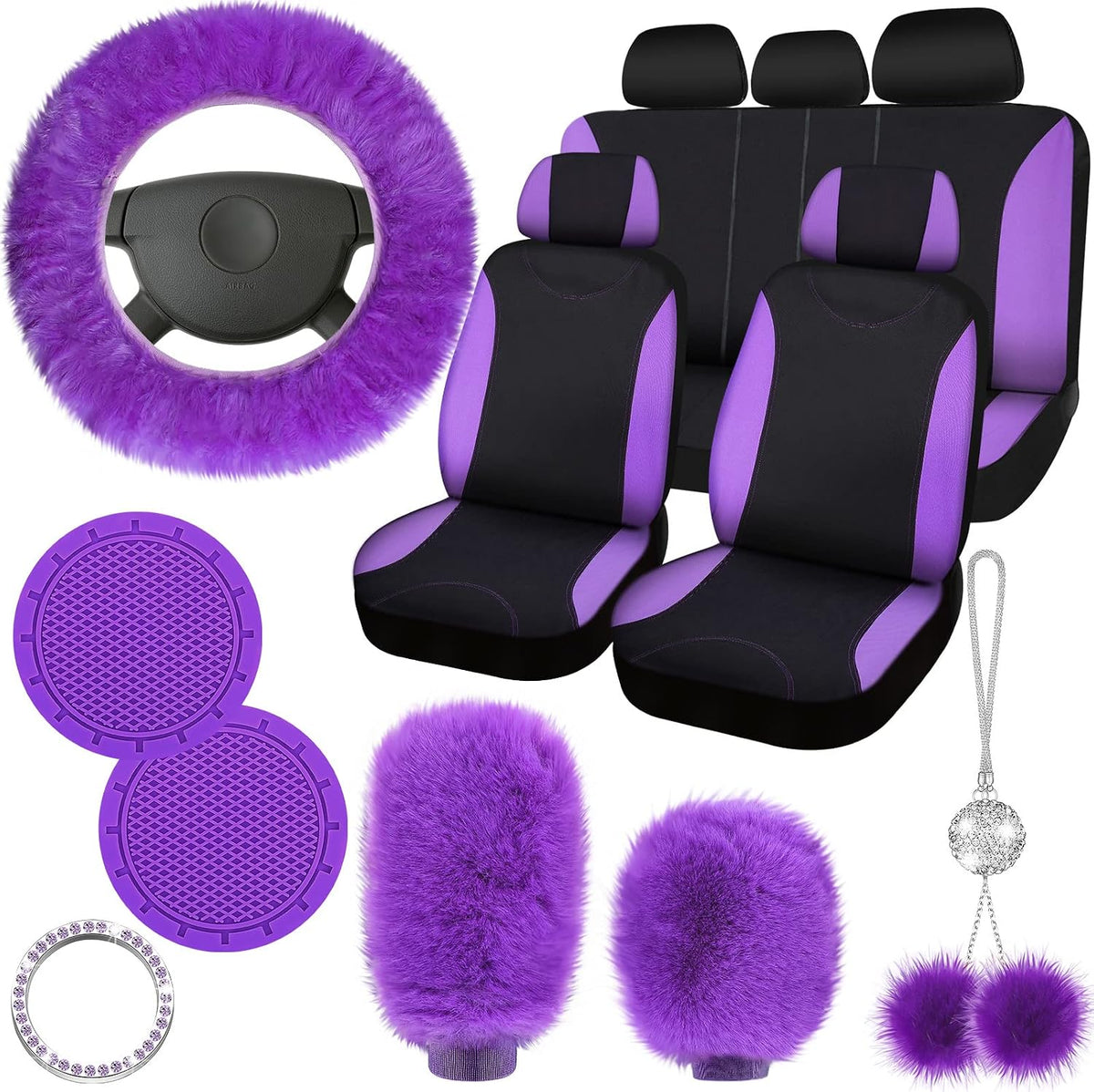 tallew 17 pcs purple fluffy car seat cover, main product view