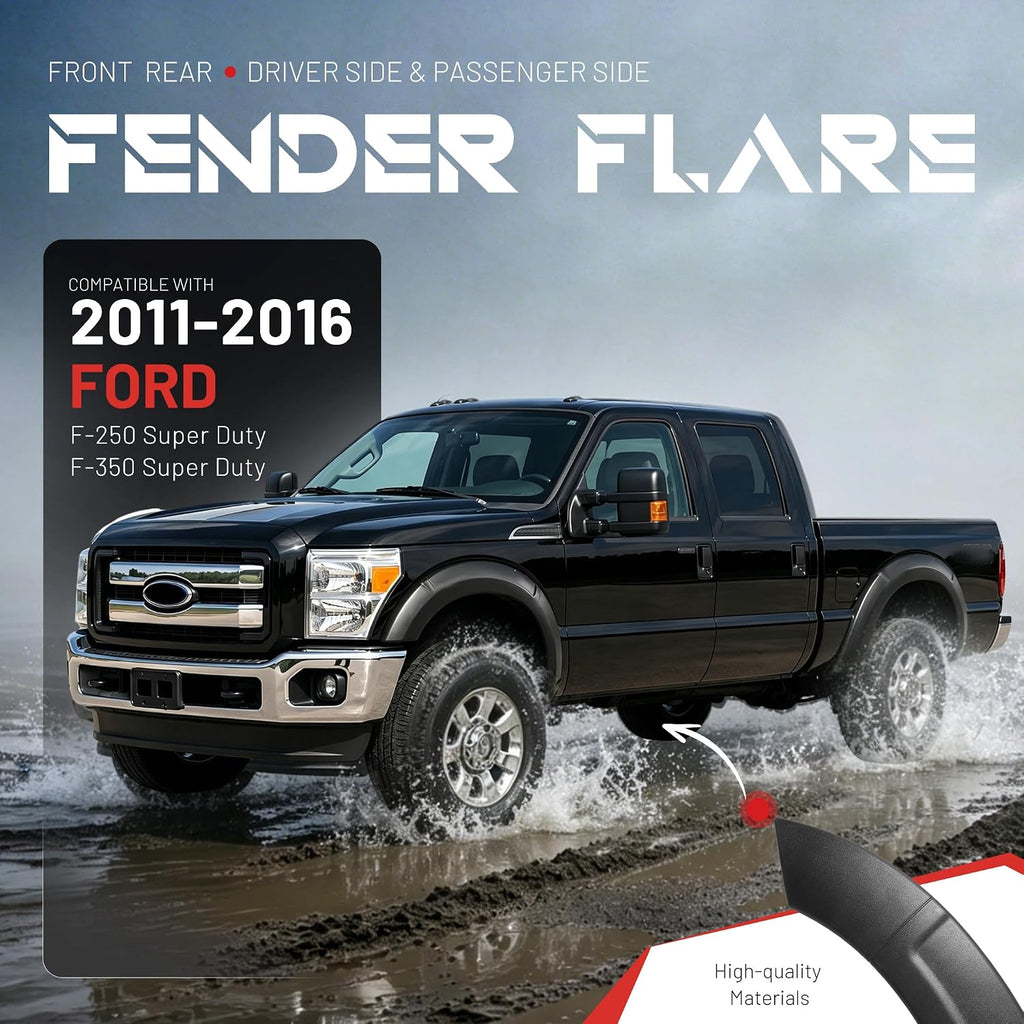 ALMULOO 4Pcs Fender Flares Compatible with 2011-2016 Ford F-250 F-350 Super Duty Wheel Arch Covers Plastic(PP) Textured Black