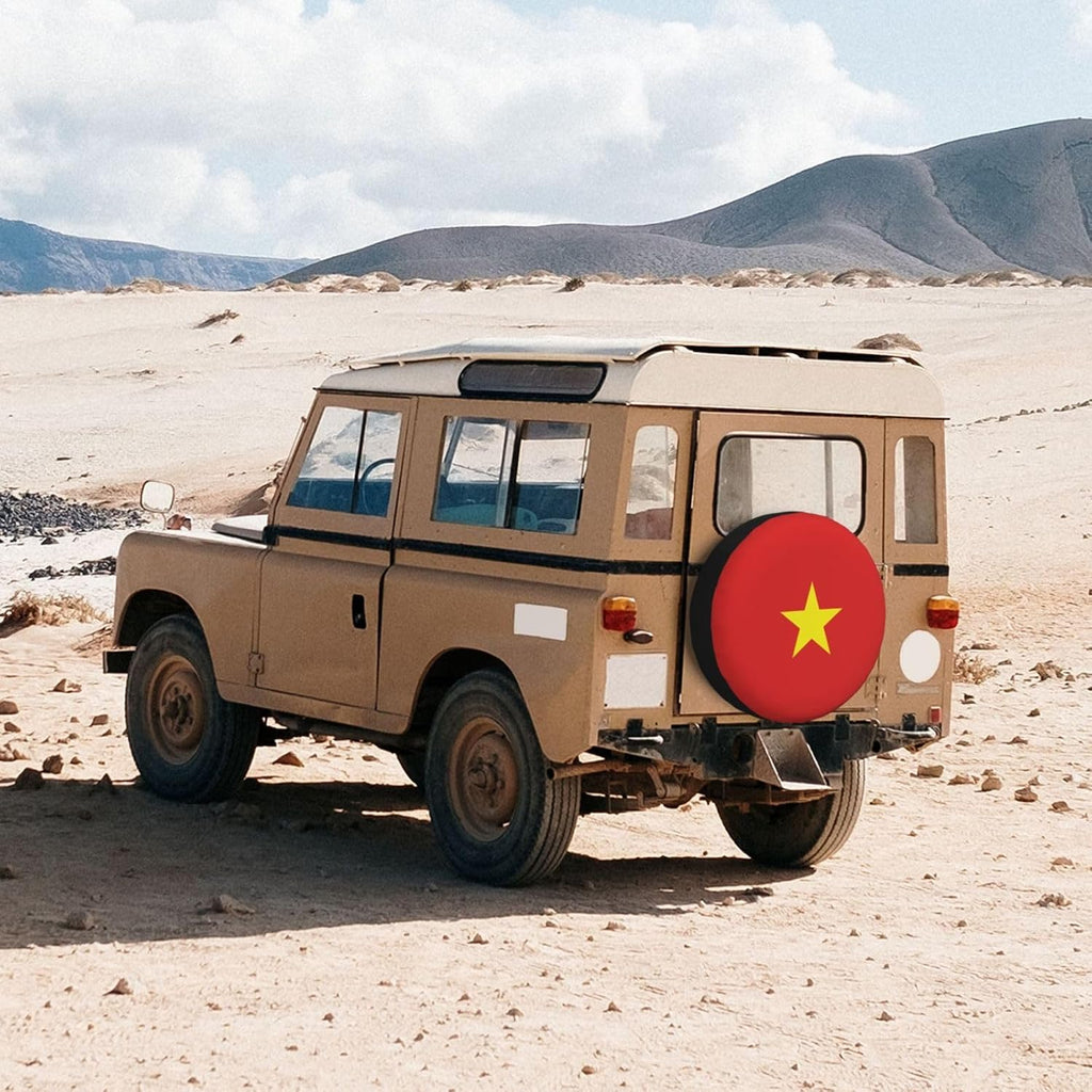 Vietnamese Flag Print Universal Spare Tire Cover for RV, Jeep | Wheel Protector Fits Rv, Trailer, Jeep, Shield Tires From Sun, Dirt And Rain For Outdoor Storage