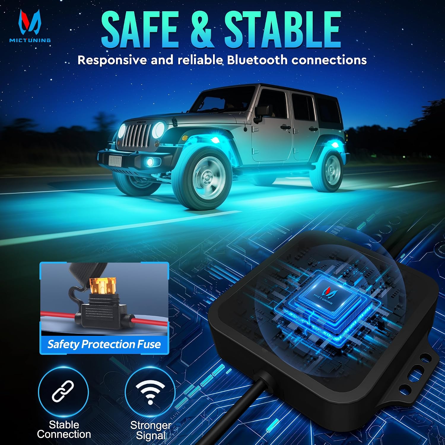 MICTUNING C1 8 Pods RGBW LED Rock Lights - Multicolor Underglow Neon Light Kit with Bluetooth Controller, Music Mode