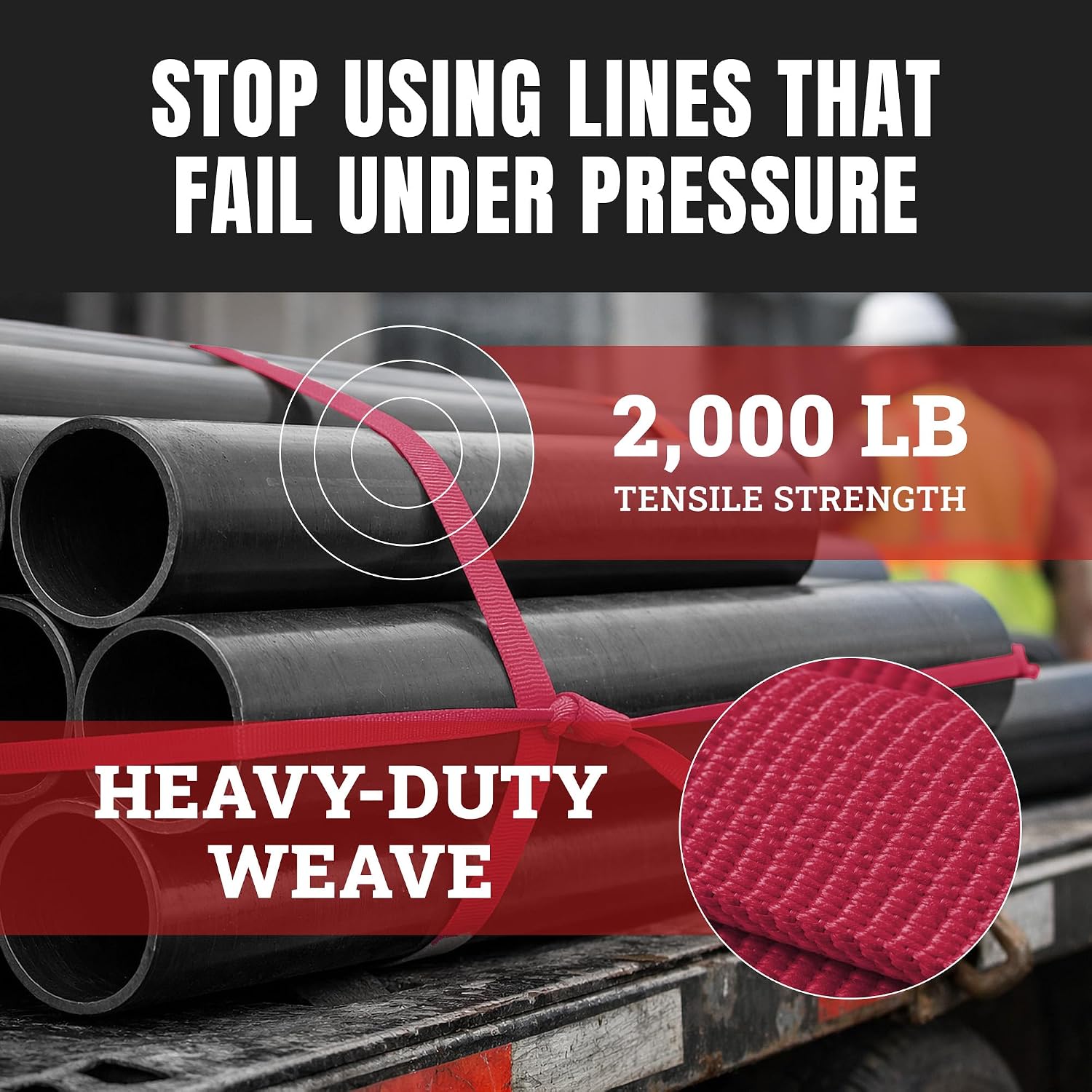Cajun Tie Downs Pull Line — 3/4 Inch, 2,000 lb, Flat Polyester Pulling Tape, Conduit Wire Pulling, Made in USA, Heather Violet, 100 ft