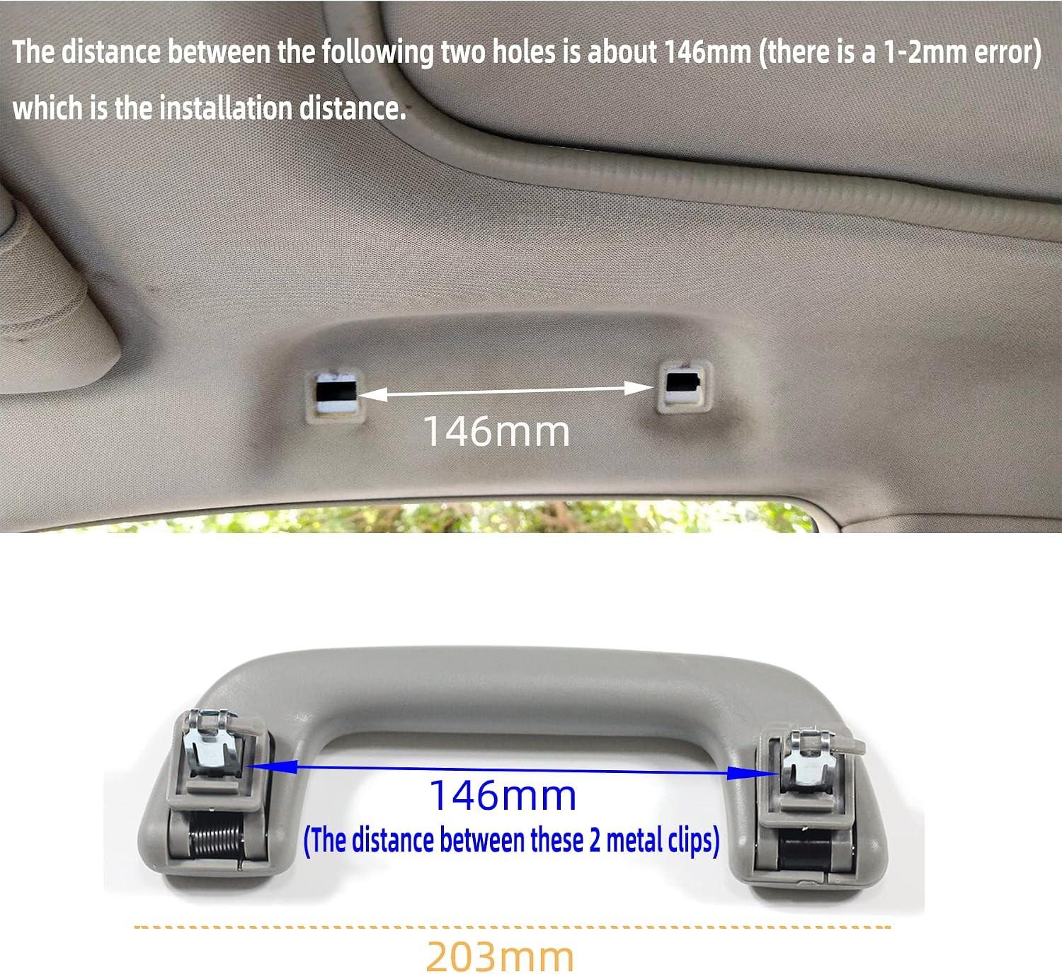 Auto Roof Pull Handle Grab Rail Grey with Hook LH=RH Universal for Toyota for Corolla for Rav4 Yaris Vios OEM:74610-52020 (Front Handrail Without Hook(Gray) 1Pcs)