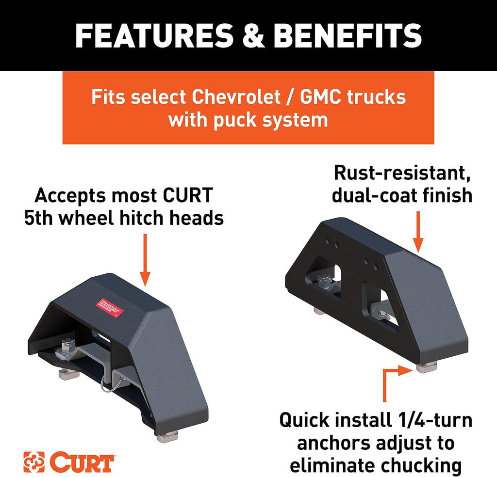 CURT 16029 Replacement Chevrolet Silverado, GMC Sierra 2500, 3500 HD Puck System 5th Wheel Legs, 25,000 lbs, Hitch Head Required