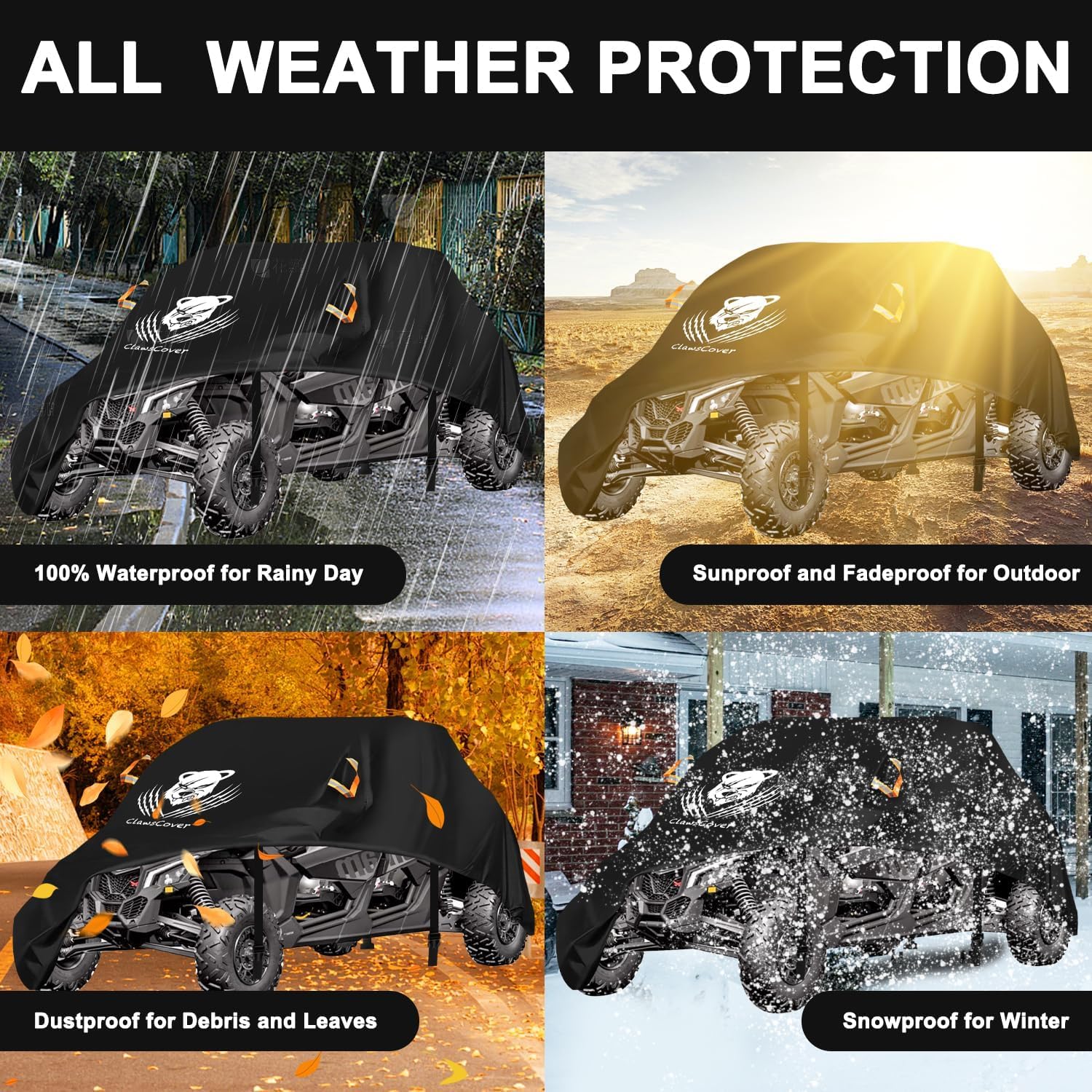 UTV Cover 4 Seater,Durable Oxford Cloth,Weatherproof Side by Side Cover | Waterproof Outdoor RZR Covers,Rip-stop Anti-UV Windproof,Fits for Polaris Ranger Can-am Honda Kawasaki Vehicles,167x65x76