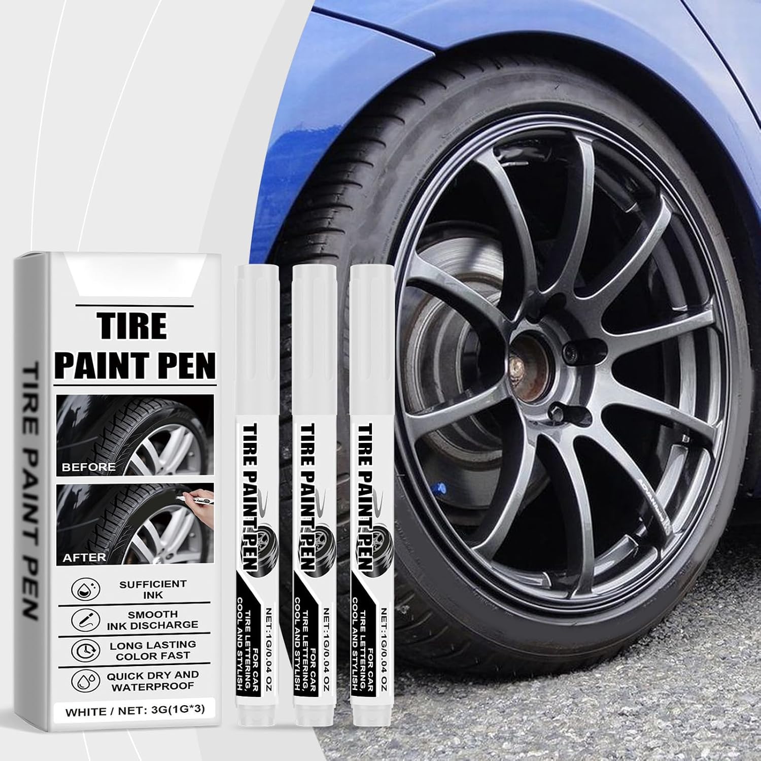 ZJchao 6 Pcs Tire Marker Pens, Long Lasting White Tire Paint Pens for Precise Detailing and Lettering, with Strong Adhesion and Smooth Writing, for Car Tires and Outdoor Use