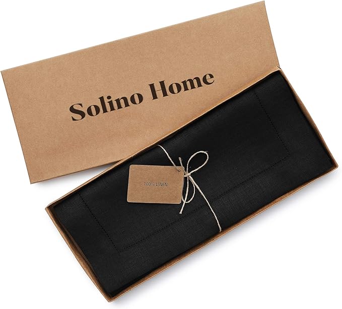 Solino Home Linen Black Table Runner 132 Inches Long - 100% Pure Linen Extra ...