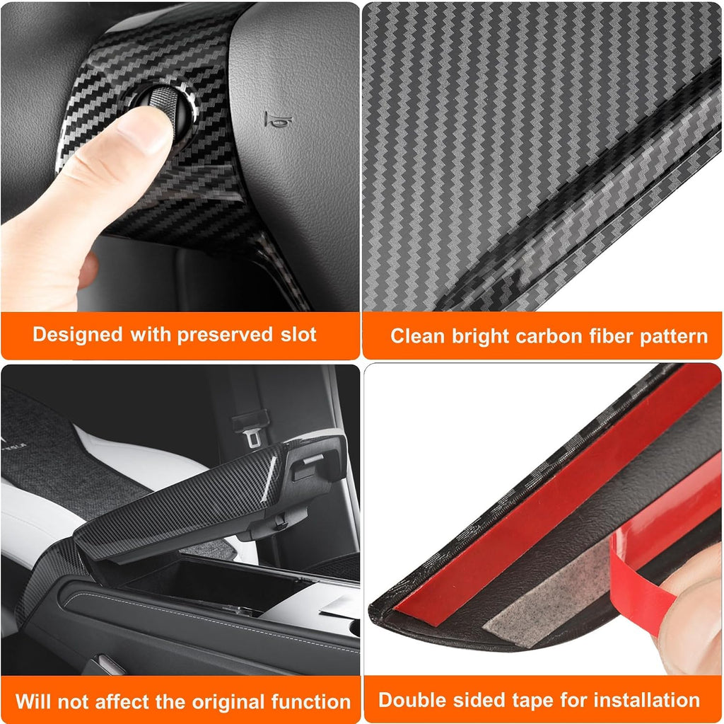 Car Front Reading Light Lamp Panel Trim Cover, Protective Cover Car Accessories Compatible with Tesla Model 3 2017-2023 Tesla Model Y 2020-2023, Carbon Fiber Interior Trim Cover ABS