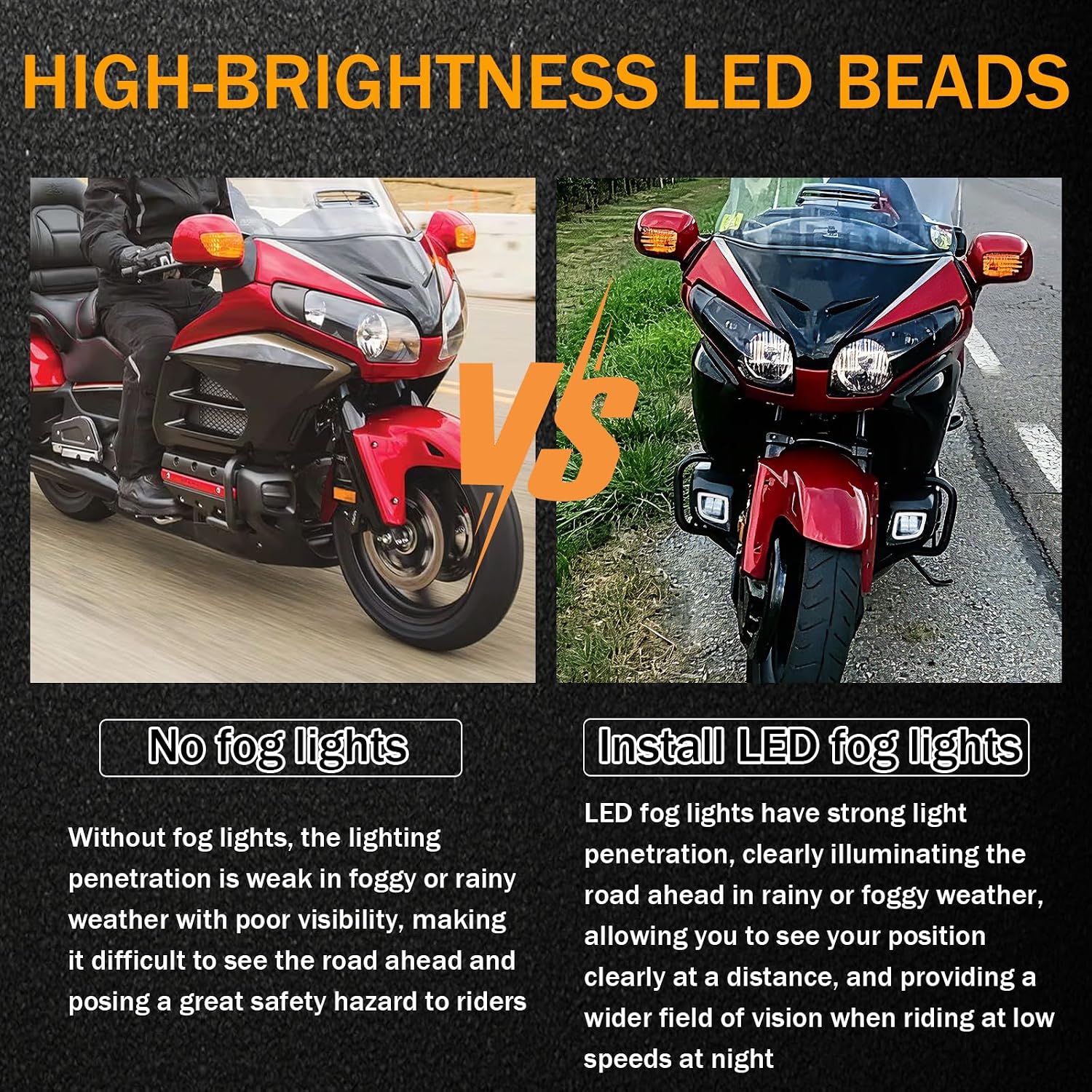 Pair LED Motorcycle Fog Lights Assembly with DRL Turn signal for Honda GoldWing GL1800 2012-2017 F6B 2013-2017 Valkyrie 1800 2014-2015 Equipped with a light switch