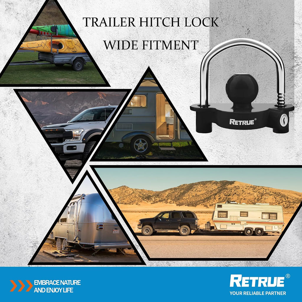 RETRUE Universal Coupler Lock Trailer Locks Ball Hitch Trailer Hitch Lock Adjustable Security Heavy-Duty Steel Fits 1-7/8 Inch, 2 Inch, 2-5/16 Inch Couplers Black (Pack of 2)