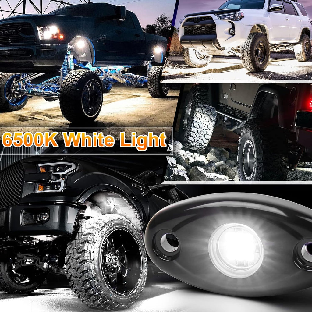 White LED Rock Lights, POVTOR 2 Pods Underglow LED Rock Light Kit Waterproof IP68 Under Body Wheel Well Lights Compatible with Truck Pickups Cars ATV UTV SUV Motorcycle Boat
