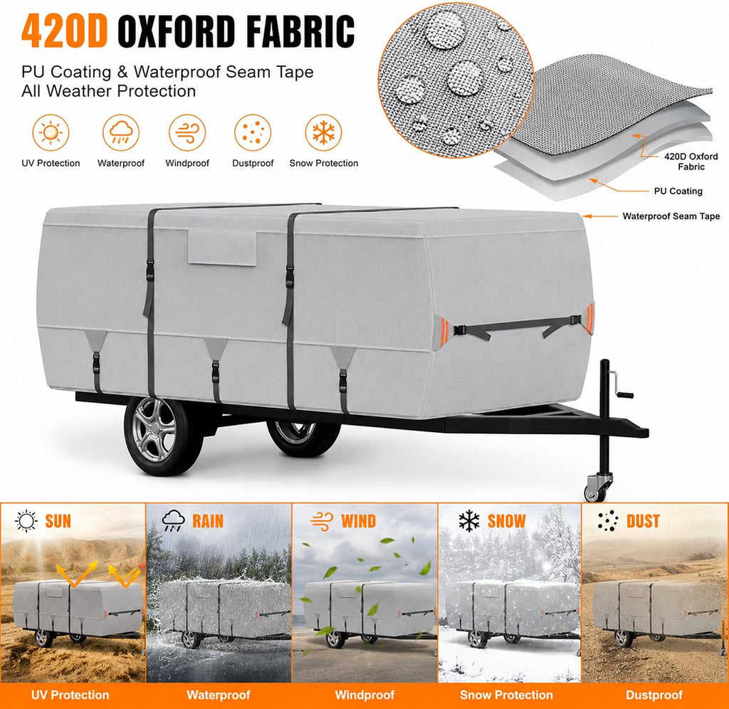 Pop Up Camper Cover for Fleetwood Coleman Cheyenne 2006-2011 | Folding Camping Trailer 420D Oxford Fabric Camper Cover Windproof Straps All Season Storage Protection