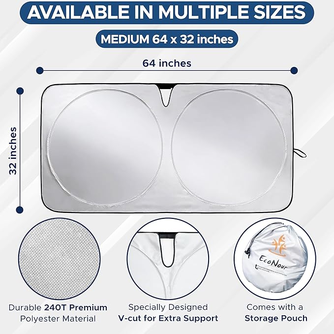 EcoNour Mirror Cut Foldable Windshield Sun Shade - Image 3