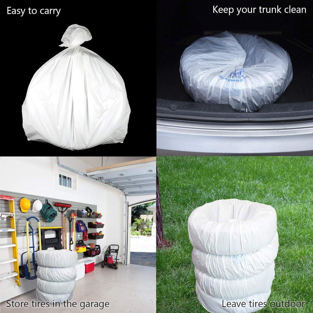 WHEEL CONNECT Tire Storage Bags. Made of Polyethylene LDPE Plastic, Large 38”X42”H, White, Pack of 4pcs. L.