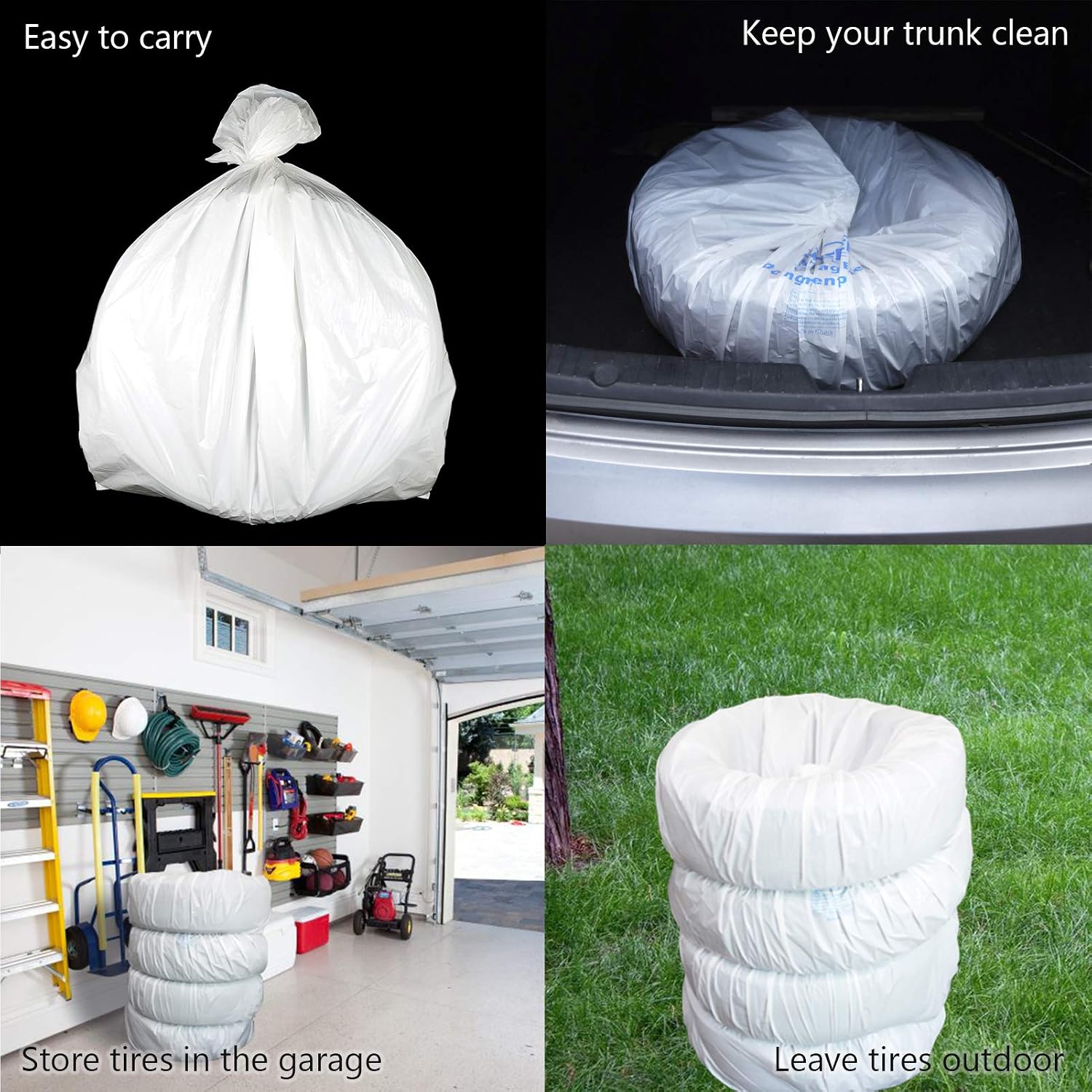 WHEEL CONNECT Tire Storage Bags. Made of Polyethylene LDPE Plastic, Large 38”X42”H, White, Pack of 4pcs. L.