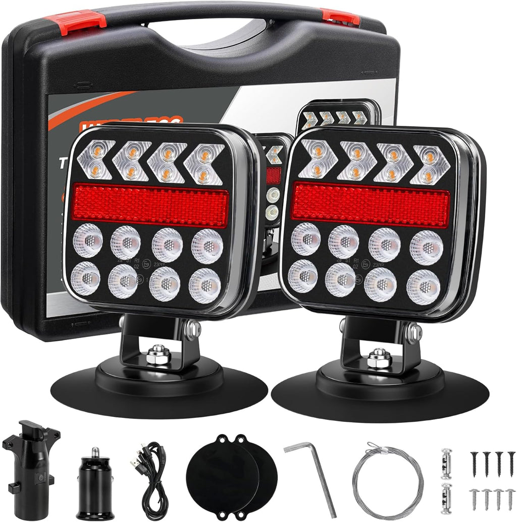 Wireless Trailer Lights, Adjustable Magnetic LED Trailer Lights with Reflectors, Rechargeable Tow Tail Light Kit for Trucks, Boats, RVs, Campers, IP67 Waterproof