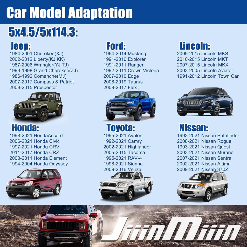 JiiinMiiin 5x4.5 5x4.75 Wheel Spacers,1/8"(3mm) Wheel Spacer Adapters 78.1mm Hub Bore for 1964-2014 Mustang 1991-2011 Ranger 1984-2001 Cherokee 1987-2006 Wrangler 1991-2012 Town Car 1992-2021 Camry