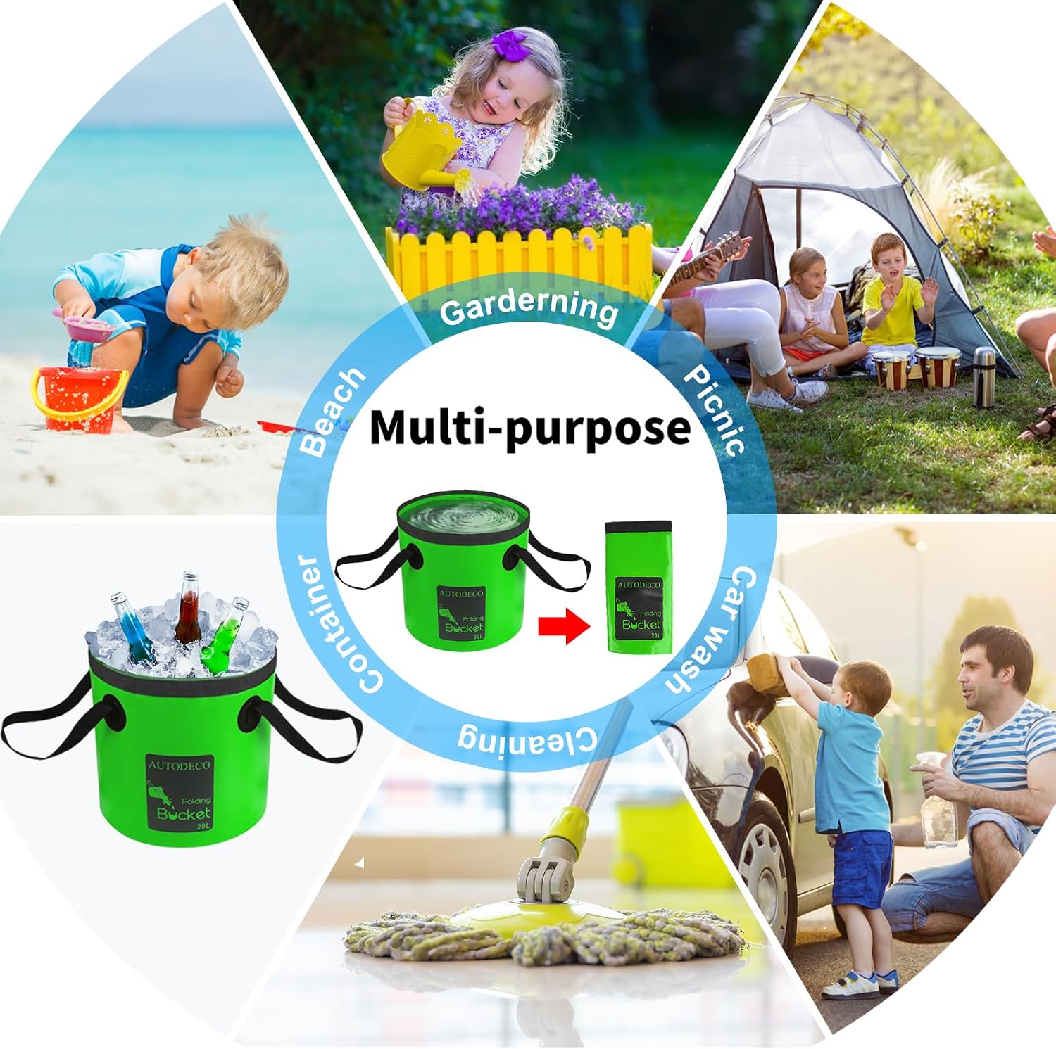 20L Collapsible Bucket 5 Gallon Water Container Folding Water Bucket with Handle Portable Wash Basin