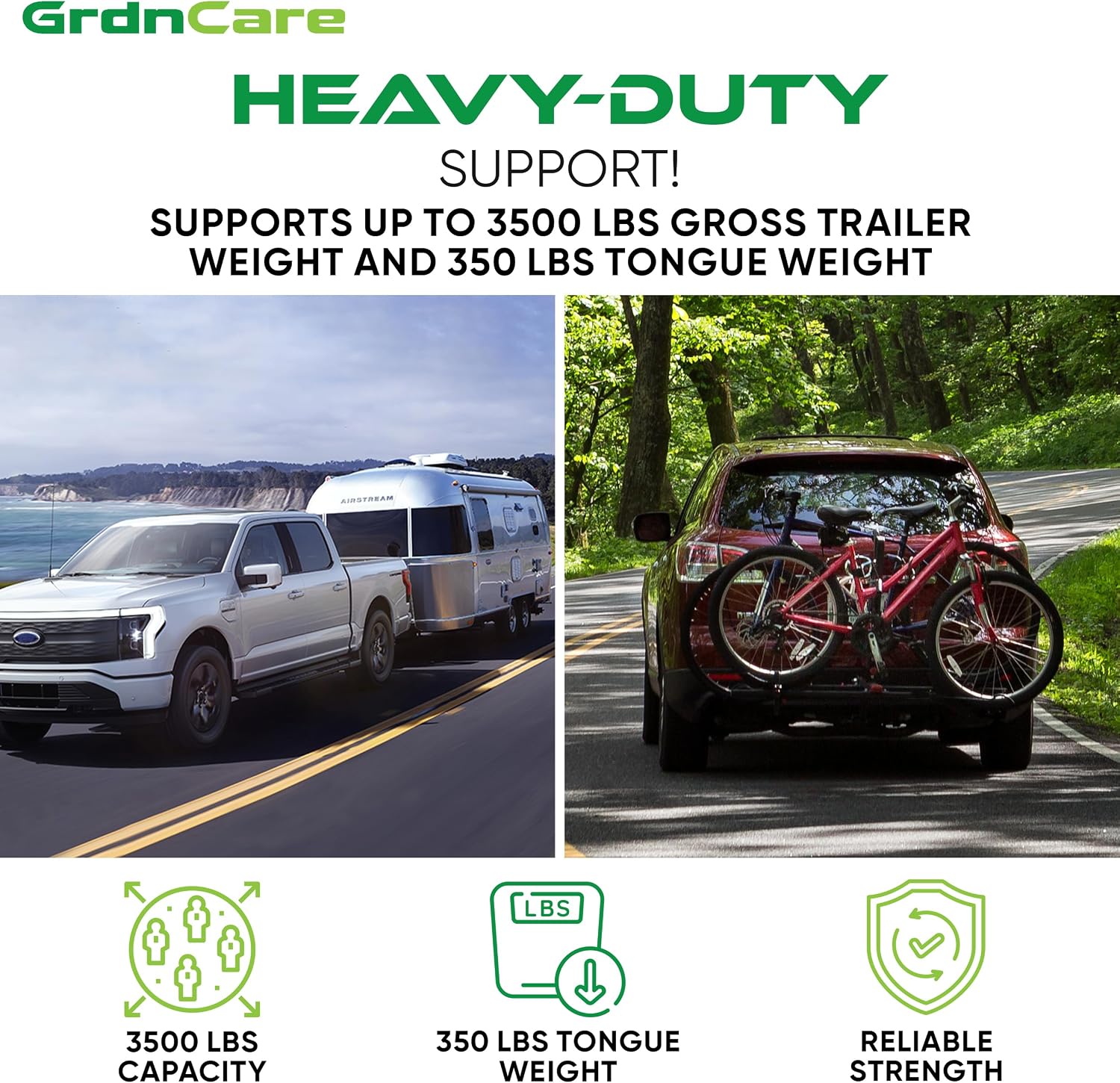 GrdnCare Heavy-Duty 10" Trailer Hitch Extender for 2-Inch Receiver, Alloy Steel Trailer Hitch Extension Support 3,500 GTW/350 Tongue Weight | Pin, Clip & Cover Included| Rust- Resistant & Anti-Rattle