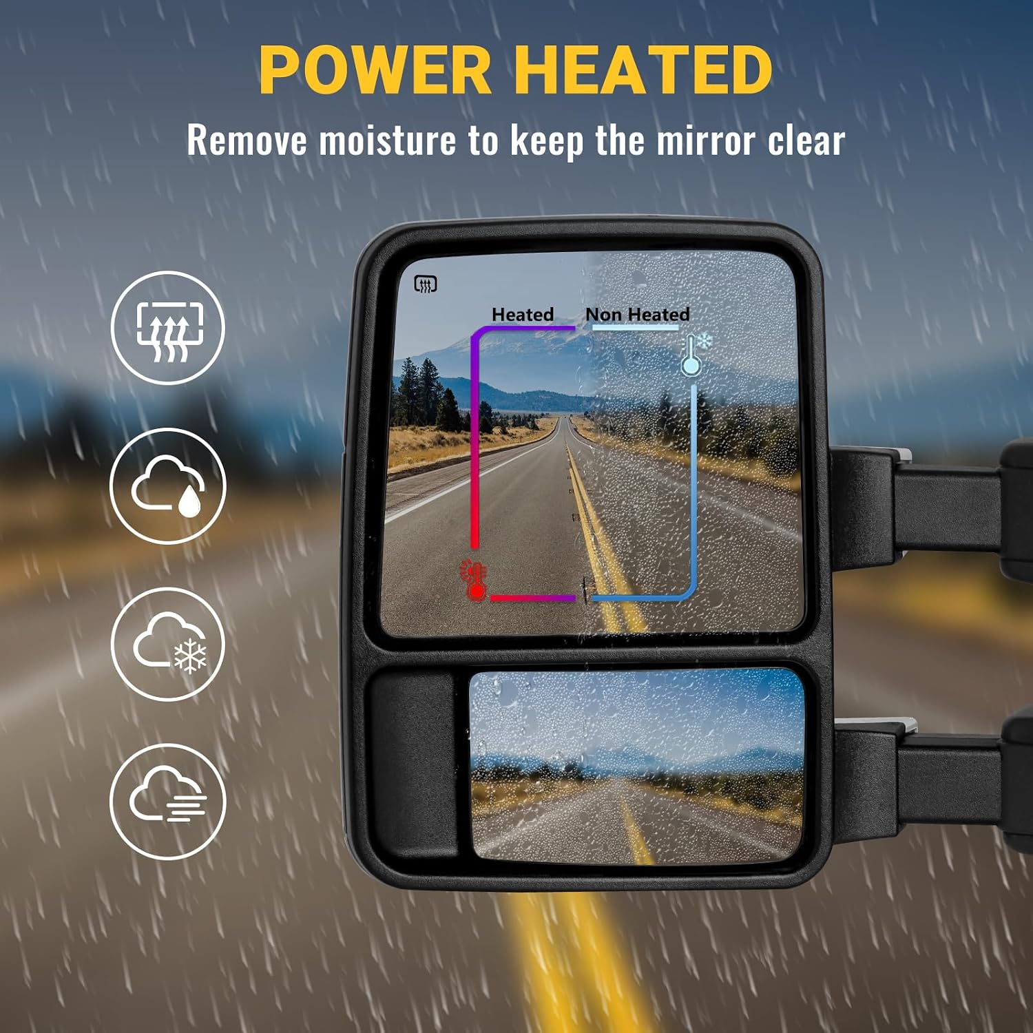 Towing Mirrors for 1999-2016 Ford F250-F550 Super Duty, 2000-2005 Excursion | Turn Signal Running Light Power Adjustable Heated Glass Pair Set with Adapter, Chrome