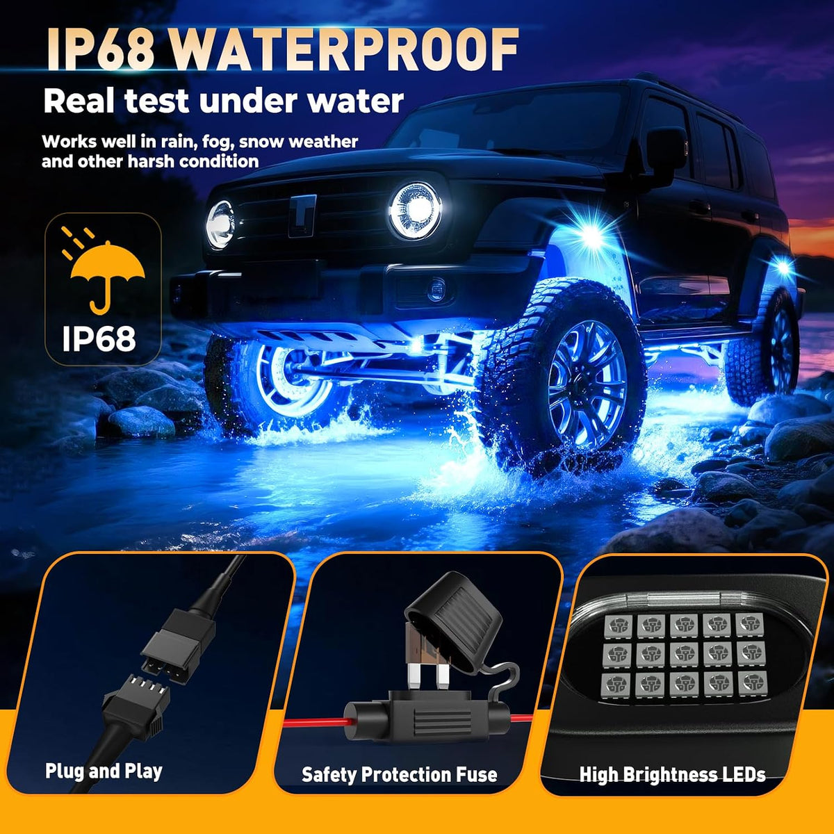 led rgb rock lights for trucks 14 pods, close-up detail