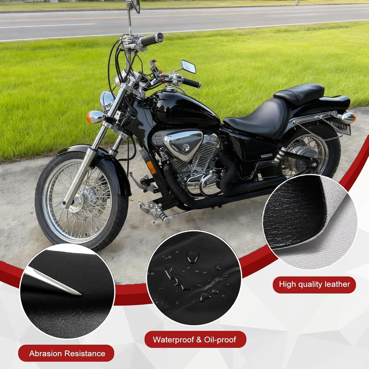 Full Wrap-Around Seat Cover for Honda VT 600 VT600 C/CD Shadow VLX Deluxe 1988-2008 /Premium Leather/Waterproof/Stain-Resistant (Black)