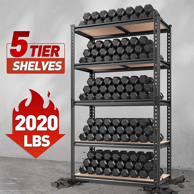 REIBII 2020LBS Storage Shelves 5 Tier Garage Shelving Heavy Duty, Adjustable - Image 2