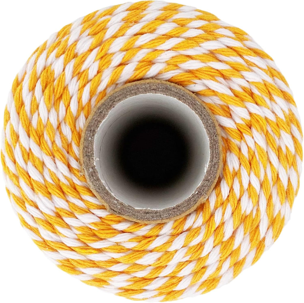 Bakers Marigold & White Cotton Twine String - 328 Feet, 2mm Thick Craft Twine for Gift Wrapping, DIY Crafts, Home Decoration, String Art, Gardening