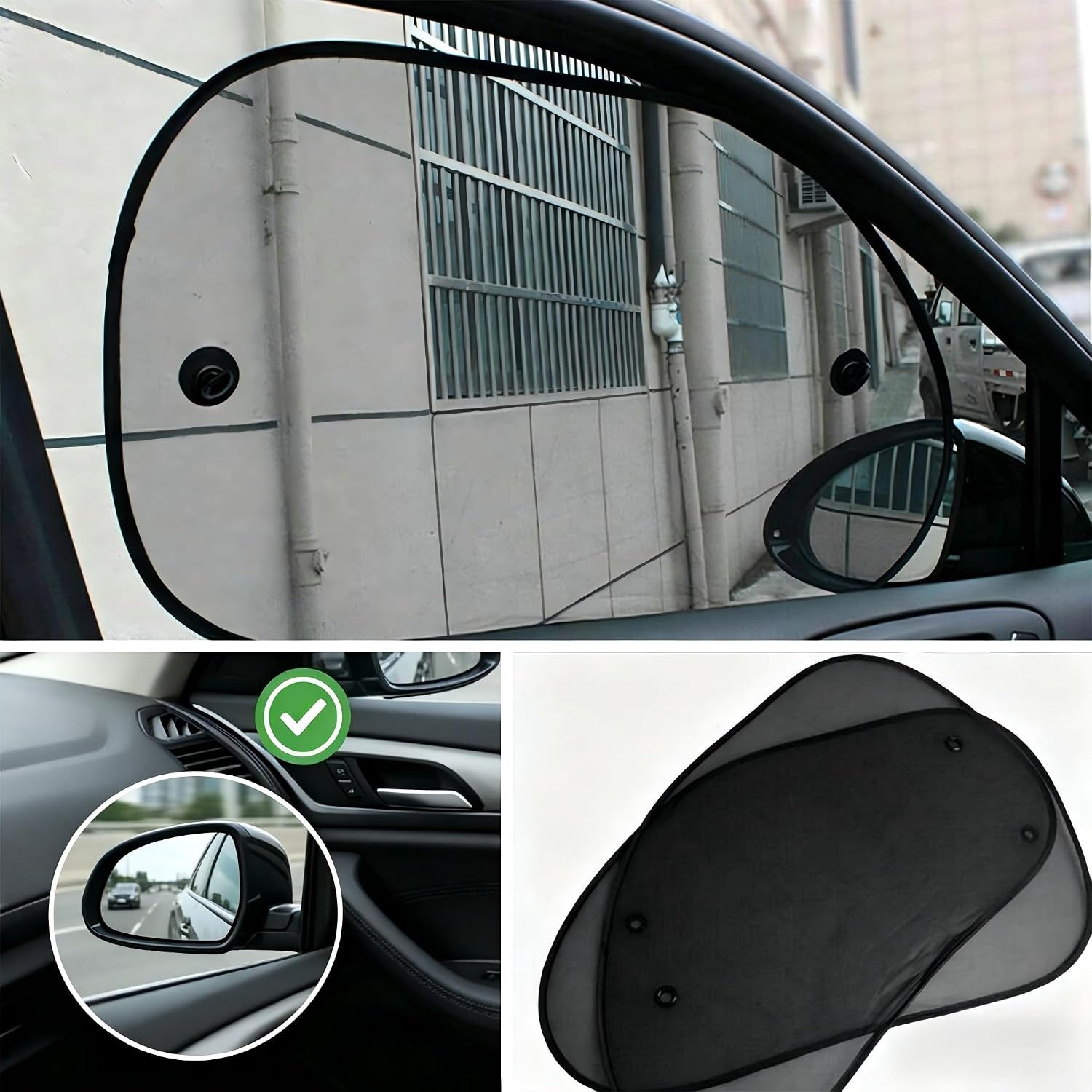 2 PCS Car Side Window Sun Shade, Suction Car Window Shade for Baby, Breathable Sun-protective Effectively Blocking 98% of Ultraviolet Rays, for Most Vehicles (Black)