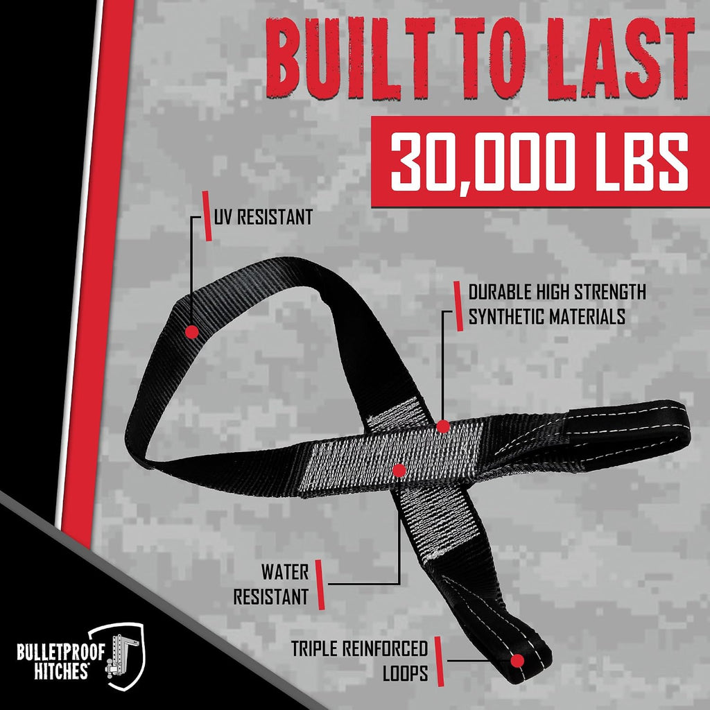 BulletProof Hitches - 3" x 6' Tree Saver Tow Strap - Winch Tree Saver Strap with 30,000 lbs Breaking Strength - Offroad Recovery for Jeep, 1500/F150 Trucks - Towing Winch Recovery Straps