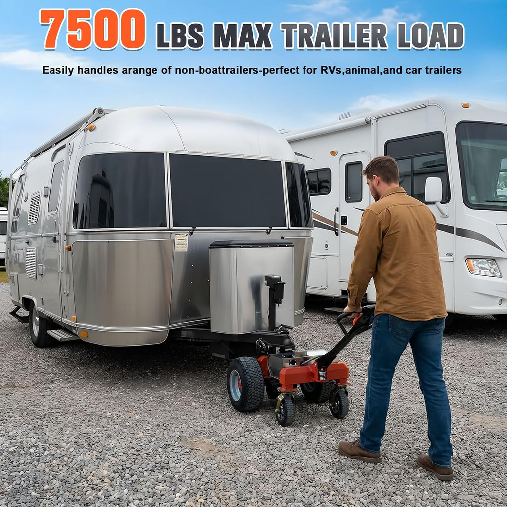 Ceridwen Heavy-Duty Trailer Mover Dolly, Dual Size Hitch Ball Design, 4500 LBS Max Tongue Weight, 360° Swivel Casters with Foot Brake, Ergonomic Long Handle for RV, Camper & Boat Trailers