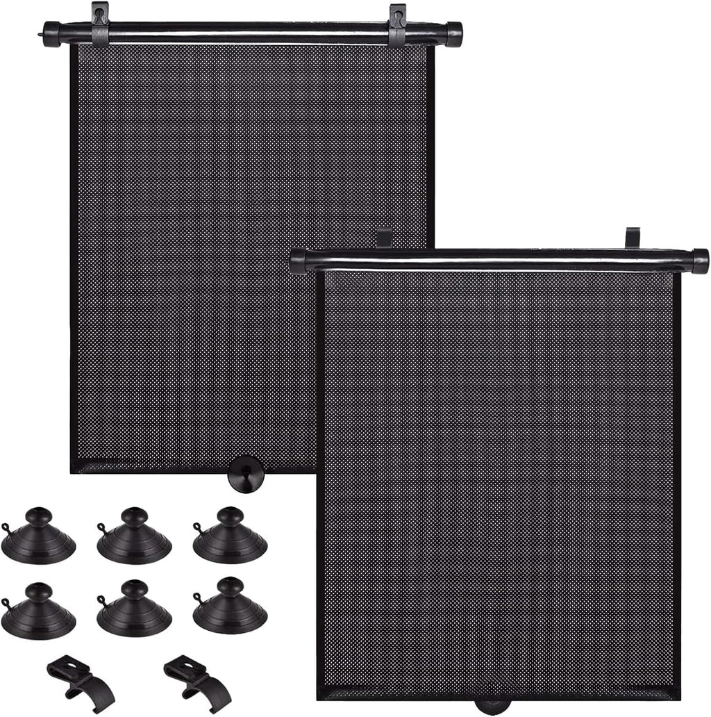 2 Pack Large Car Side Window Sun Shade for Baby, Retractable Roller Car Window Shades UV Protection, Clip-On Sunshade for SUV Truck Rear Side Window, 18" x 20" Vehicle Sun Protection Shade