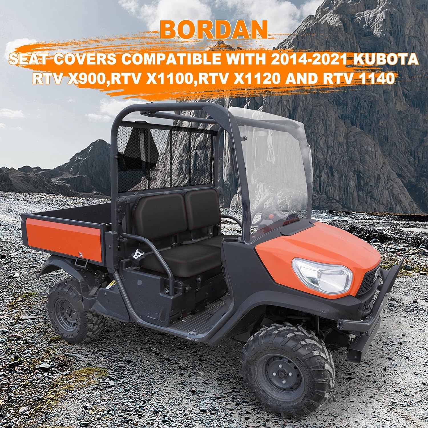 BORDAN RTV Waterproof Seat Cover for Kubota RTV X900 X1120D 2014-2021, 1680D Heavy Duty Seat Covers for Kubota X1140 2016-2021, X1100 2007-2013, XG850 Sidekick 2018-2021, Black Full Protection (4 PCS)