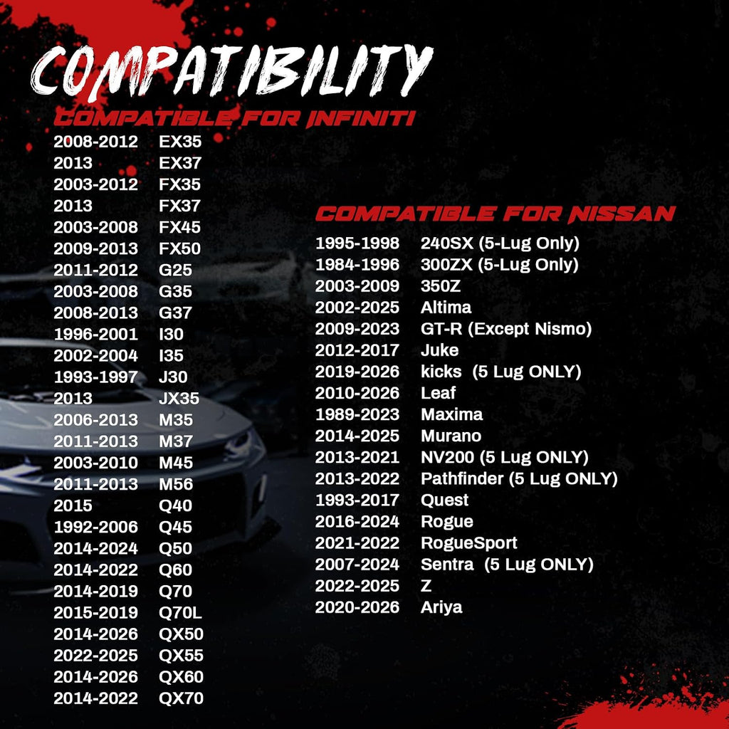 25mm (1") 5x114.3 Wheel Spacers 66.1mm M12x1.25 Studs 2PCS Black Hubcentric | 6061-T6 Forged, Class 10.9 Studs, Anodized, For Infiniti G37 M35 Q60 & Nissan 350Z 370Z 240SX 300ZX Murano Maxima Sentra