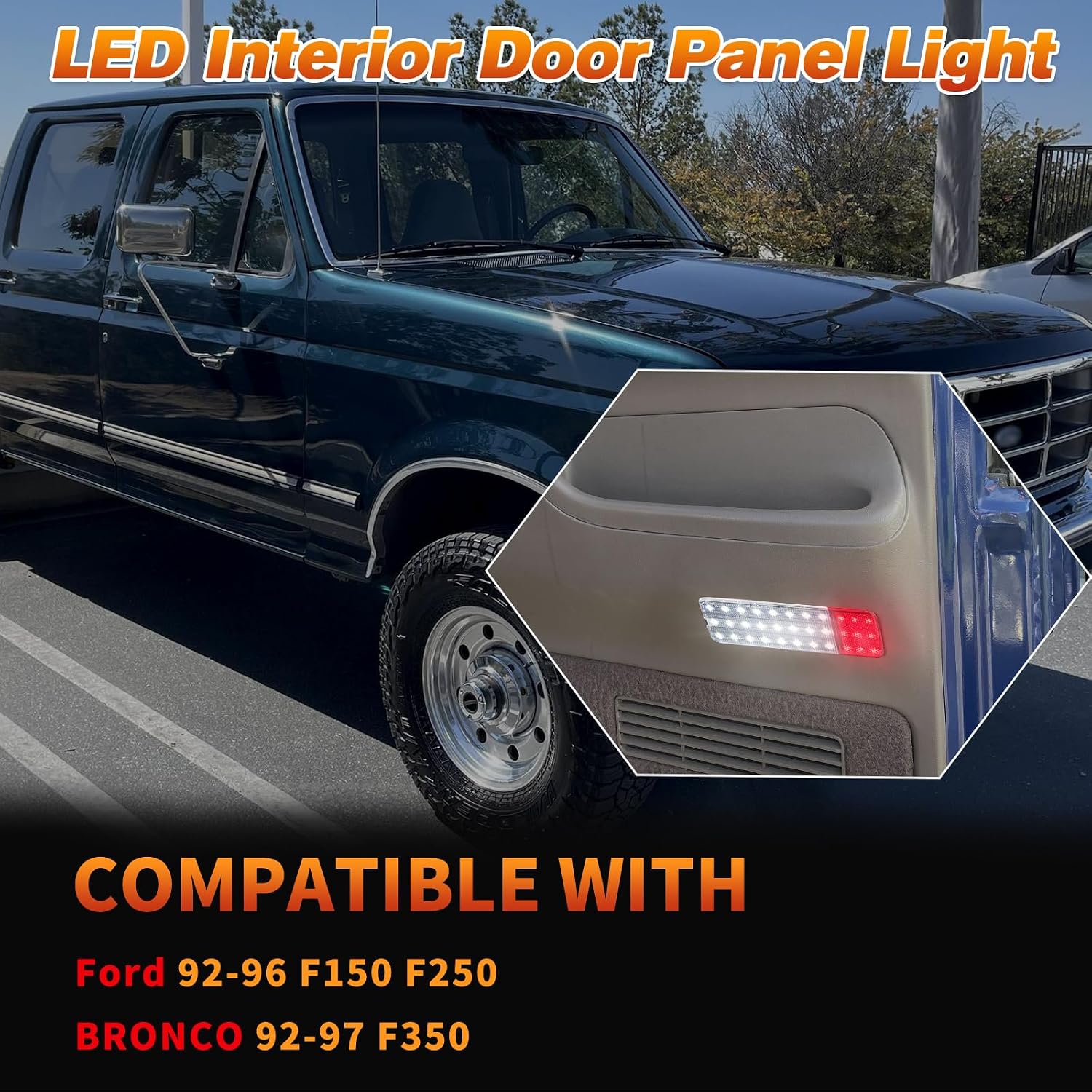 LED Interior Light Panel Courtesy Lights Compatible with Ford F150 F250 Bronco 1992-1996, F350 1992-1997, Full LED Car Door Lamp Assembly White & Red 2pcs