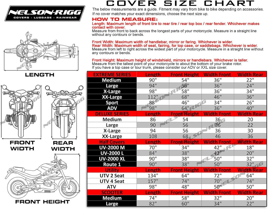 Nelson Rigg XL Motorcycle Half Cover All-Weather, 100% Waterproof, Taped Seams, Free Stuff Sack, Fits most Touring motorcycles Harley Davidson Ultra or Honda Goldwing