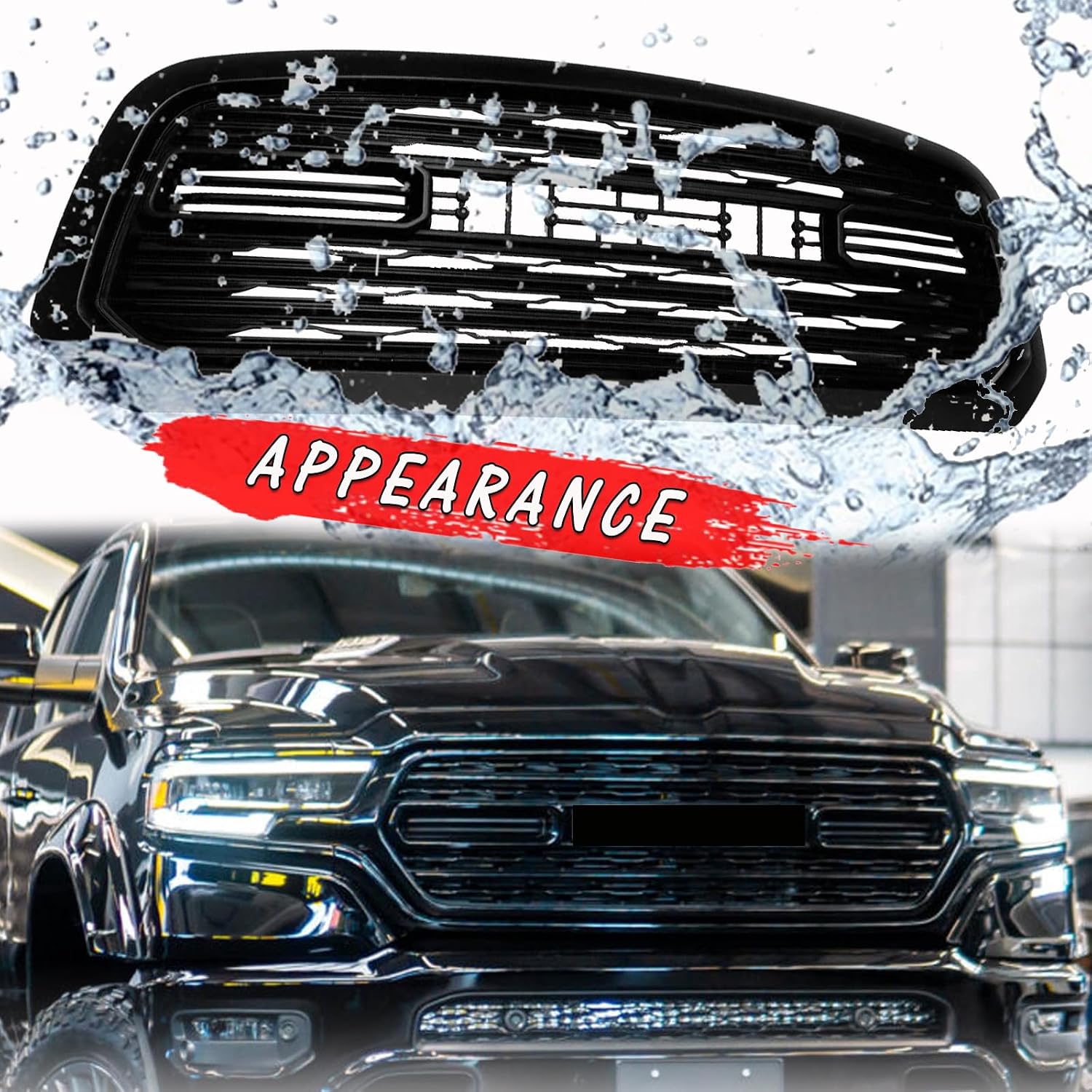 Front Bumper Grille Compatible with 2013 2014 2015 2016 2017 2018 Ram 1500 Grill, Replacement Aftermarket Grill with Letters Matte Black, Limited Style