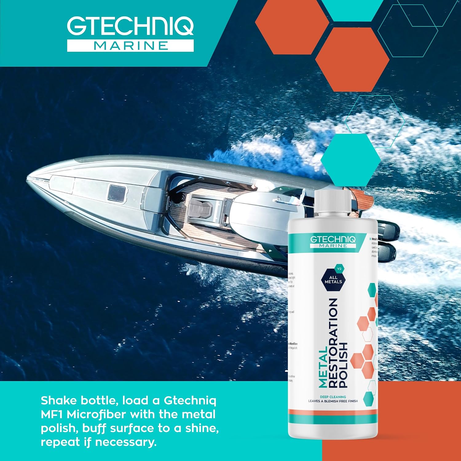 Gtechniq Metal Restoration Polish for Boats, 8.5 fl oz | Deep Clean Polish for High Shine and Blemish-Free Finish on Brass, Steel, Copper, Aluminum, Gold, Silver and Precious Metals