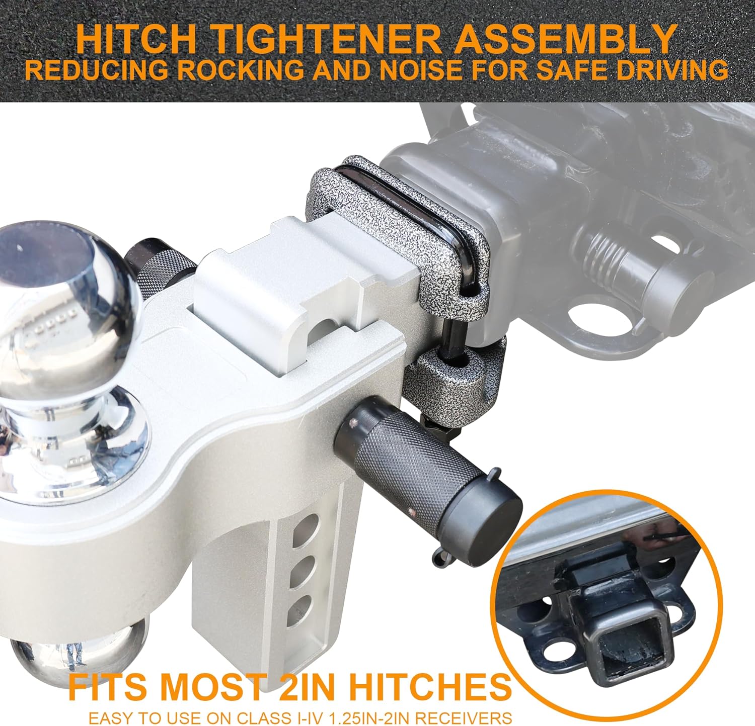 Autekcomma Anti Rattle clamp Hitch Tightener, Stabilizer for 2" Trailer Hitches, Anti-Rust Triple Protective Rubber Isolator, Reduce Movement & Noise, for Bike Rack, Matte Black Hitch