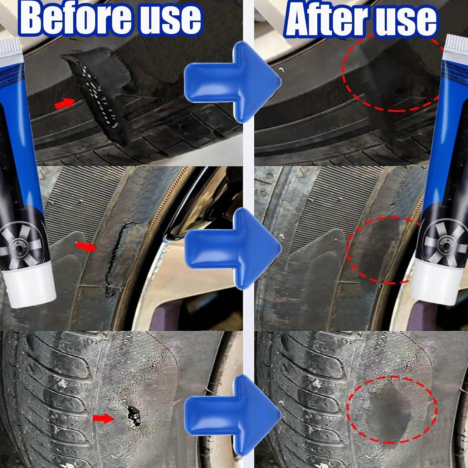 60ml Weather-Resistant Waterproof Flexible Tire Repair Adhesive, Multifunctional Car Tire Repair Glue,Waterproof Strong Tire-Repair Sealant (Black,5PC)