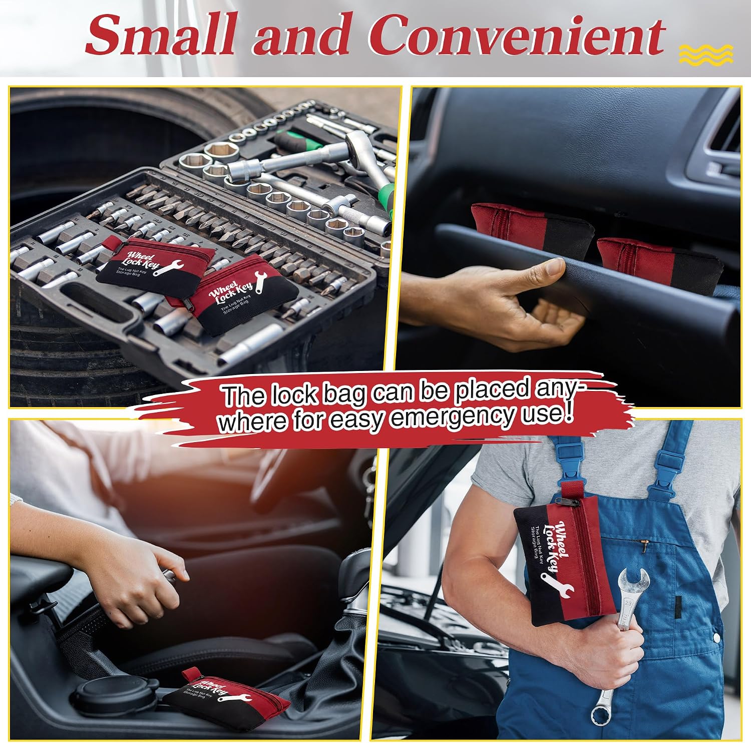 Saillong 2Pack Wheel Lock Key Storage Pouch, Canvas Wheel Lock Key Storage Bag with Zipper, Easily and Safely Stores Locks, Locking Nuts, Nut Keys Spare Lug Nuts, and More(Red)