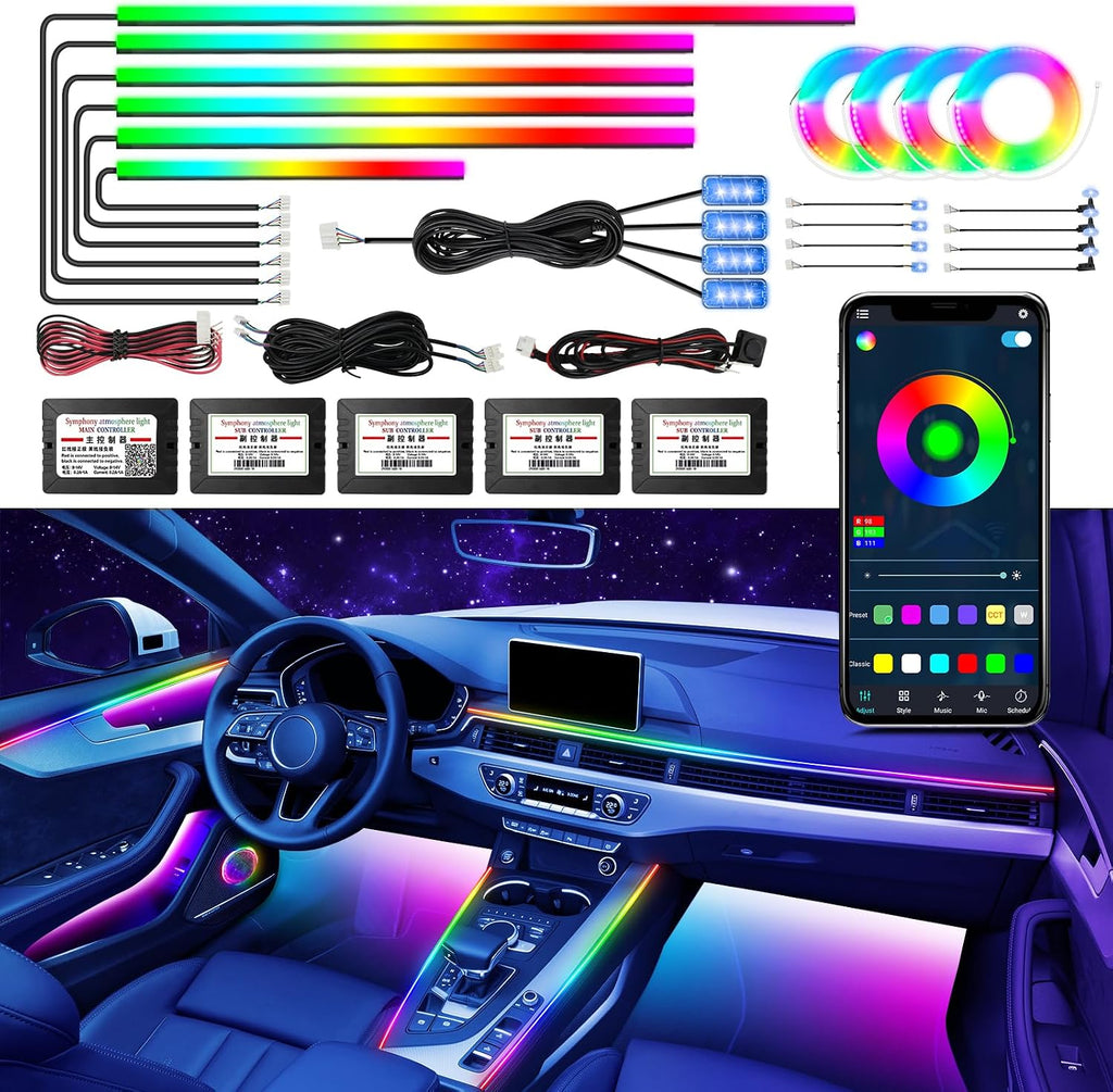 WEBUPAR Dreamcolor Acrylic Car Interior Led Kit, Car Accessories 22 in 1 RGB