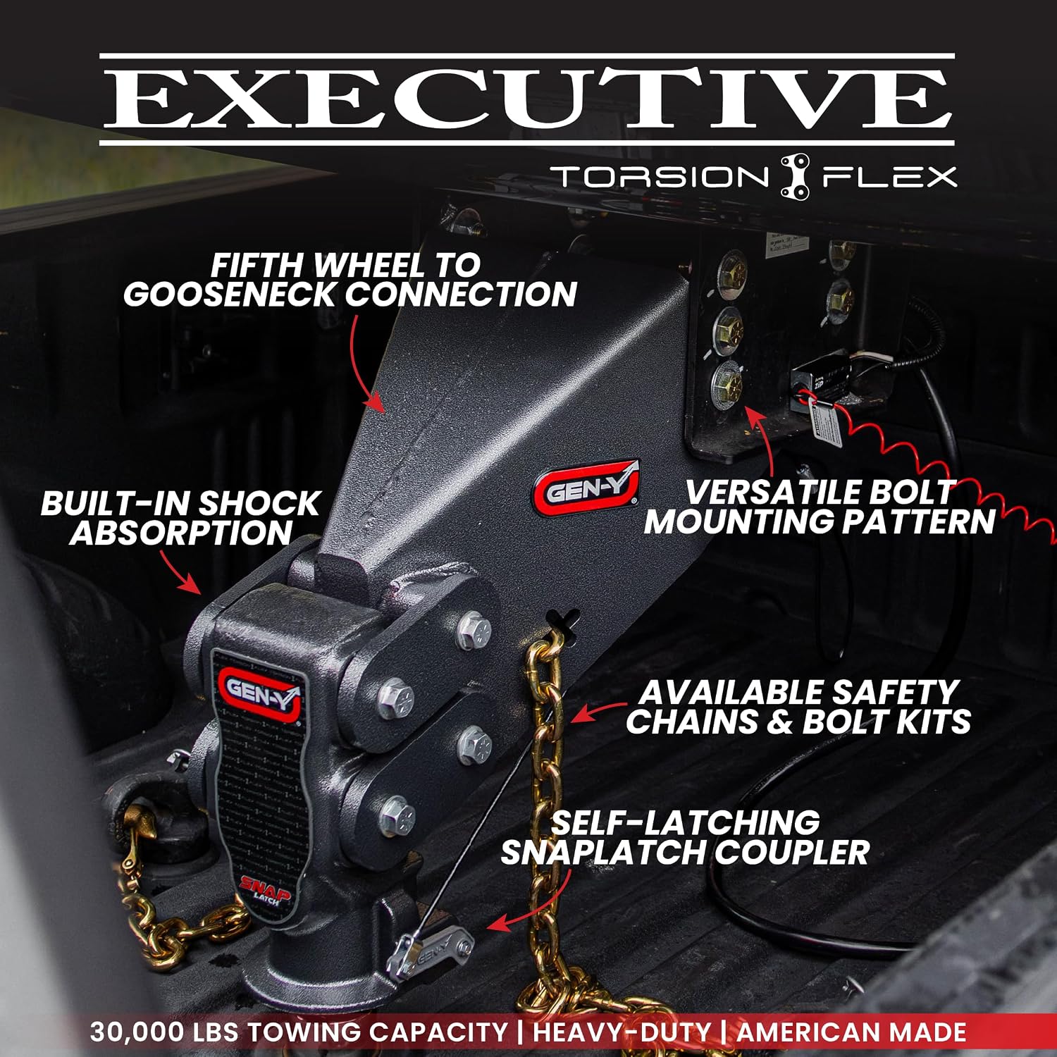 GEN-Y Hitch Fifth Wheel to Gooseneck SnapLatch Coupler - 1,500 LBS - 4,500 LBS Pin Weight Range - 30K LBS Towing Capacity - Compatible with 2 5/16" Gooseneck Ball - Silver