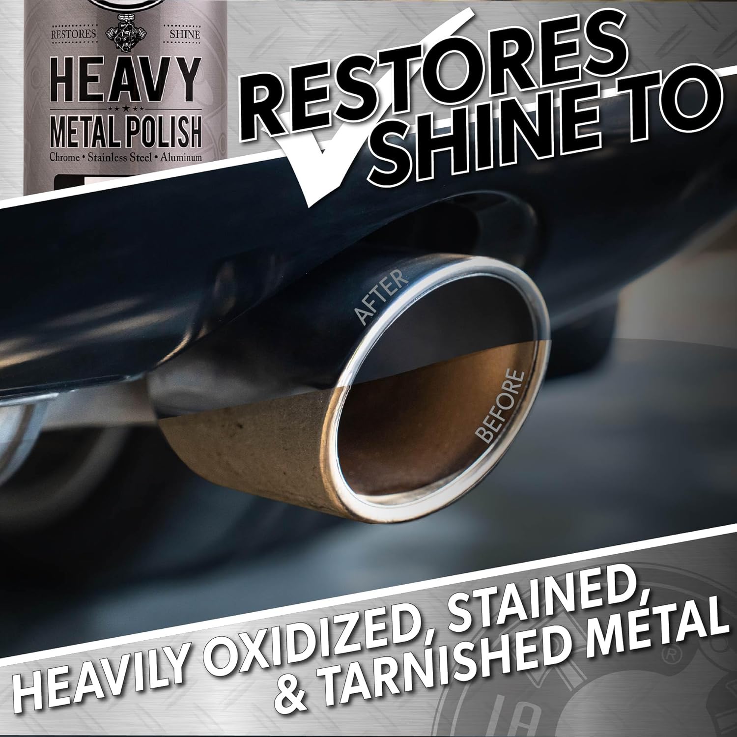 Chemical Guys Heavy Metal Polish Restorer and Protectant - Cleans, Restores & Protects, Aluminum, Stainless Steel, Chrome Polish & More, Safe for Cars, Trucks, Motorcycles, RVs, and Boats - 16 oz