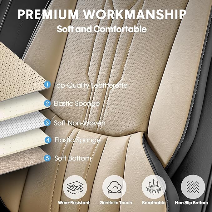 AOOG Front Seat Covers, Car Seat Covers Front Seats, Leather Seat Covers - Image 4
