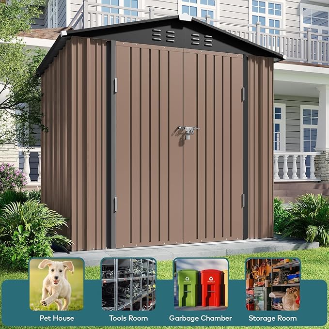 Gizoon Outdoor Storage Shed 6 x 4 FT, Galvanized Metal Garden Shed - Image 4