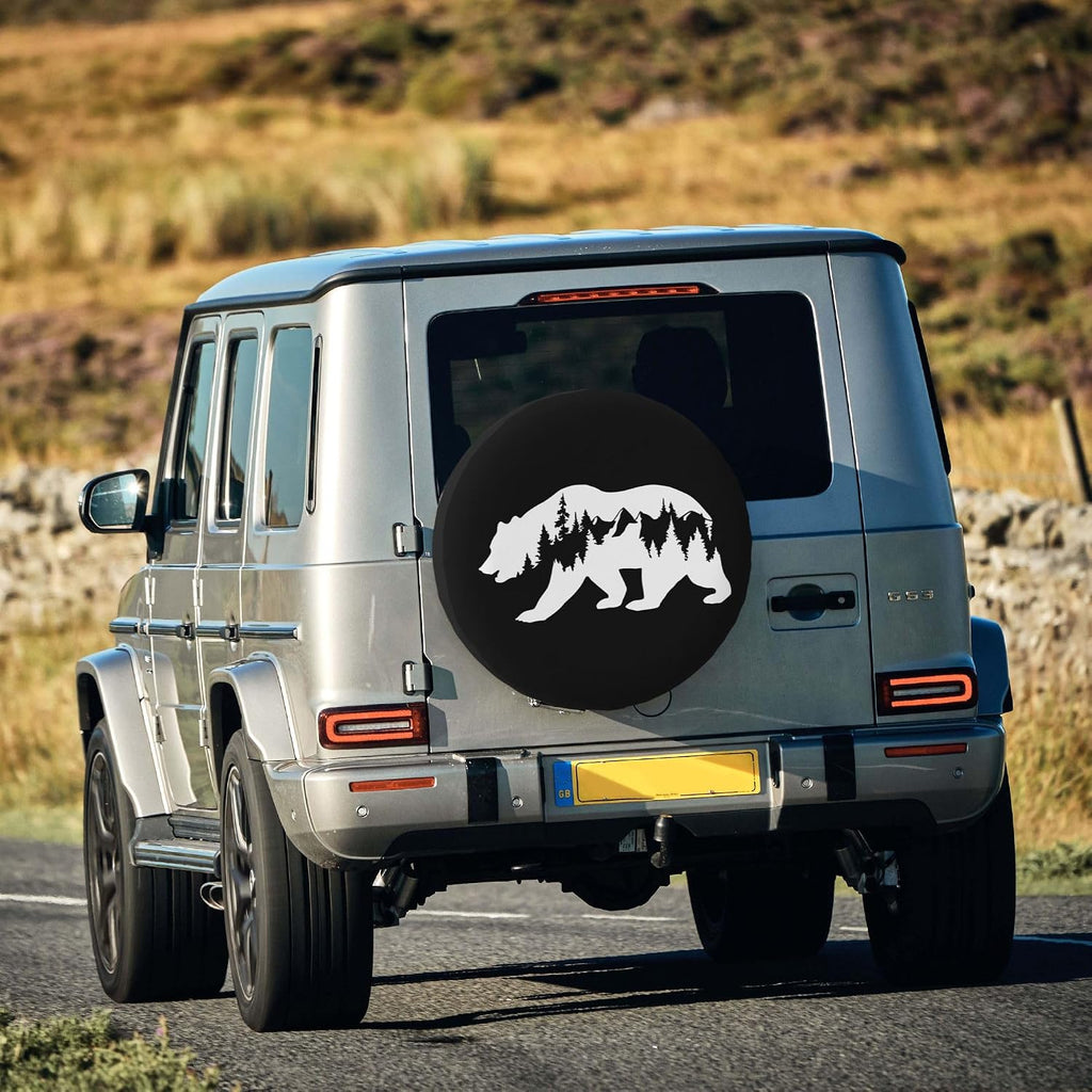 Spare Tire Cover for RV Camper Trailer Bear Forest Silhouette, Weatherproof Universal Spare Tire Cover for RV Travel Trailer Camper Truck 15inch