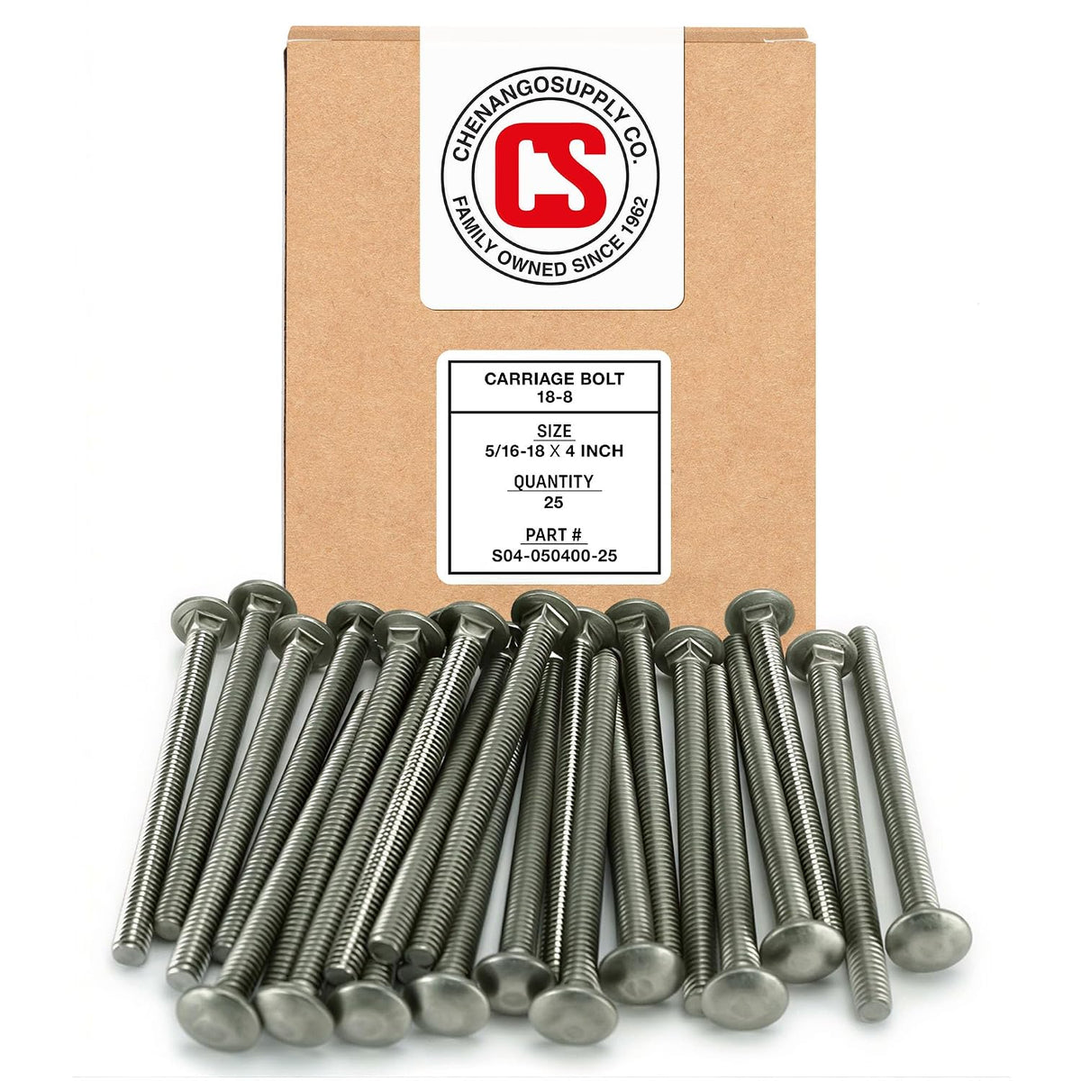 chenango supply 5/16-18 x 4" stainless carriage bolts, main product view