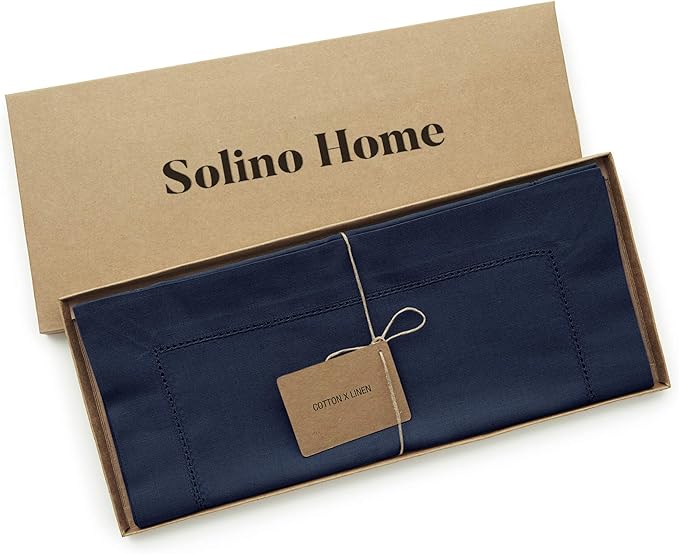 Solino Home Navy Blue Table Runner 60 Inches - Cotton Linen Hemstitch Coffee ...